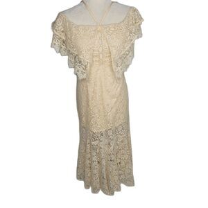 CATTIVO dress lace off shoulder ruffle ivory cream‎ midi S
